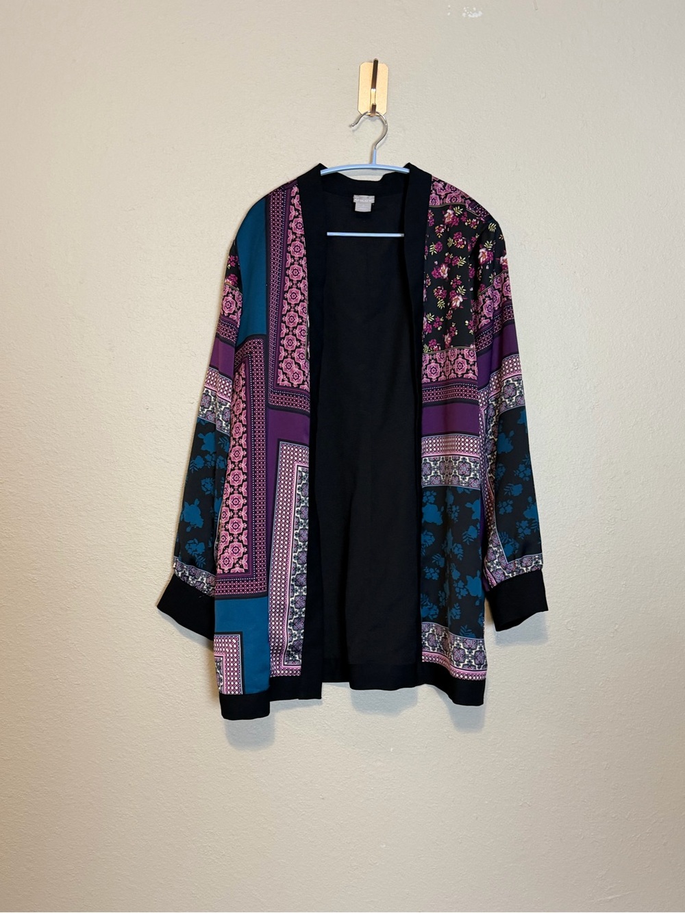 Chicos open front patchwork jacket kimono‎ Size 2 Large